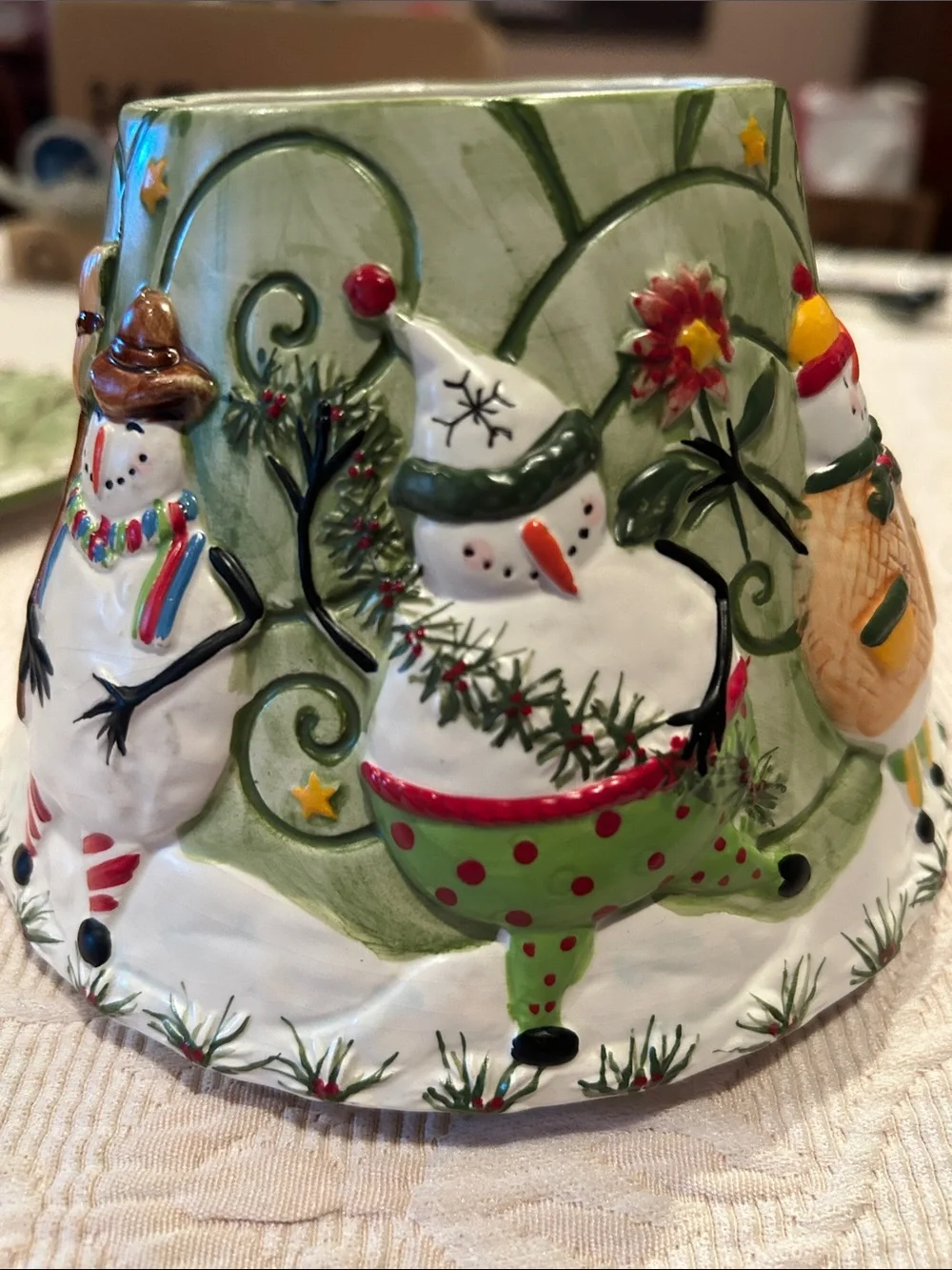 Yankee Candle Green Snowman Ceramic Plate and Holder